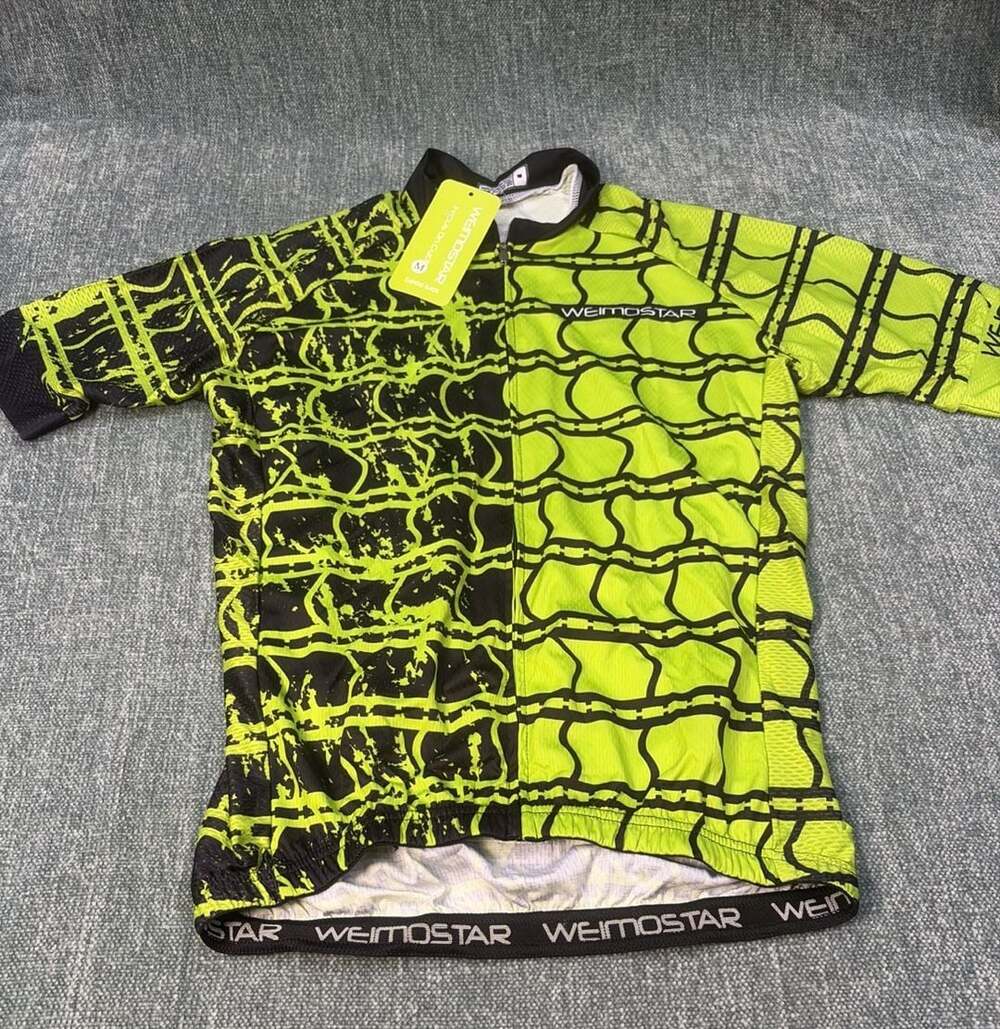NWT Weimostar Cycling Jersey Size M Green Black Tread Bike Shirt